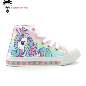 Scarpa Tela Alta Con Luci Unicorno Bimba 25-33