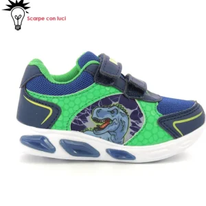 Sneakers Velcro Con Luci Dinosauro Bimbo 20-25